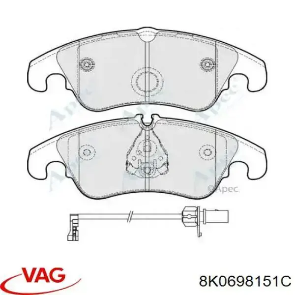 Klocki hamulcowe przednie tarczowe VAG 8K0698151C cena, od 89,83 USD