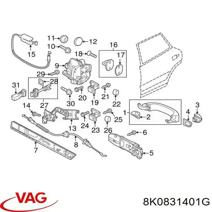 Zawias drzwi tylnych lewych VAG 8K0831401G cena, od 17,58 USD