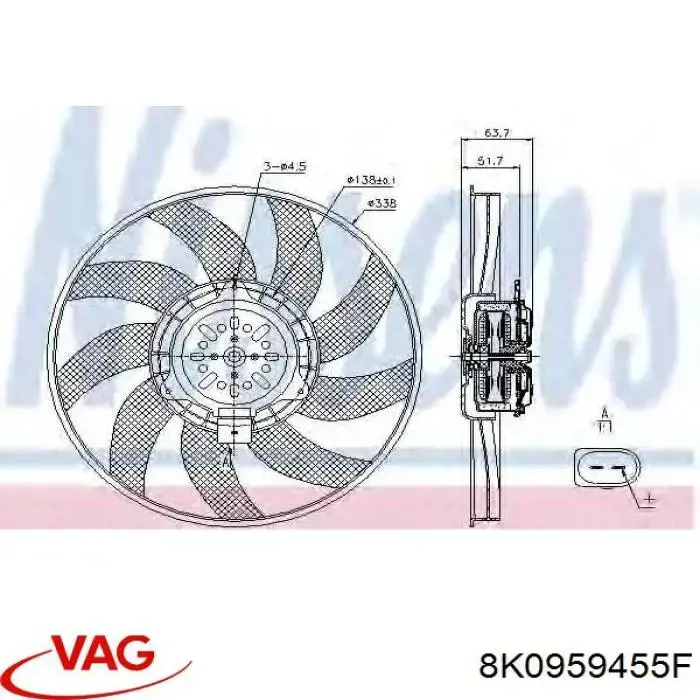 8K0959455F VAG Wentylator elektryczny układu chłodzenia, kompletny (silnik+wirnik) prawy