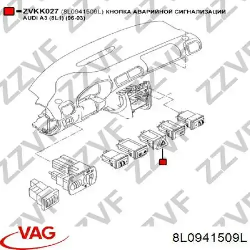 Przycisk włączania światła awaryjnego 8L0941509L VAG