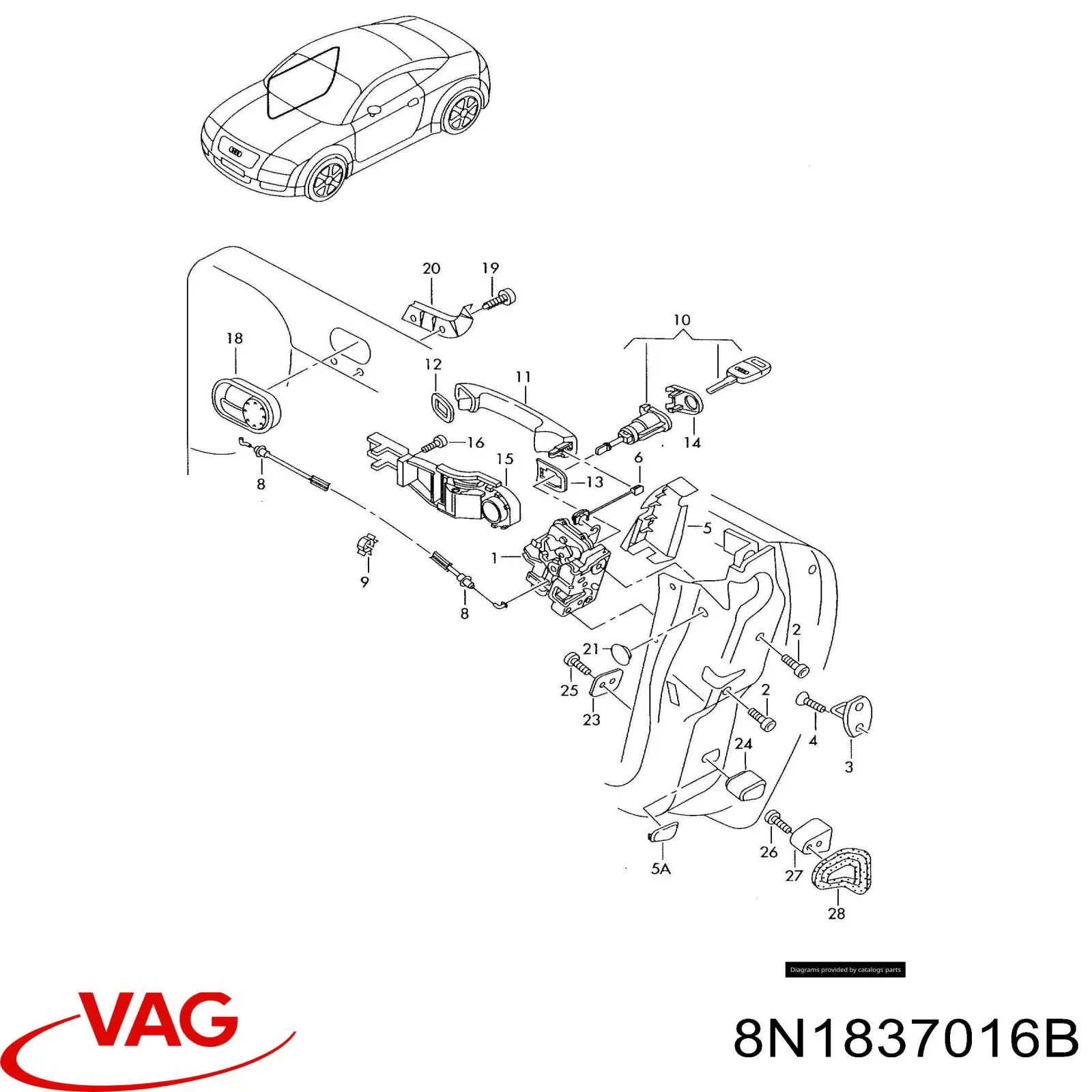 Zamek drzwi przednich prawych VAG 8N1837016B cena, od 64,70 USD