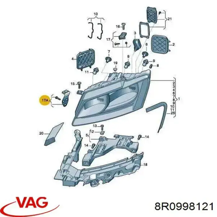 Wsponik (adapter) mocowania reflektora przedniego lewego VAG 8R0998121 cena, od 58,23 USD