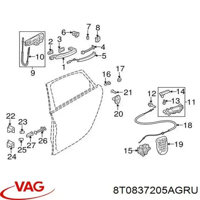Klamka drzwi tylnych zewnętrzna VAG 8T0837205AGRU cena, od 40,86 USD