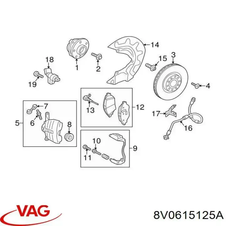 8V0615125A VAG Jarzmo zacisku hamulcowego przedniego