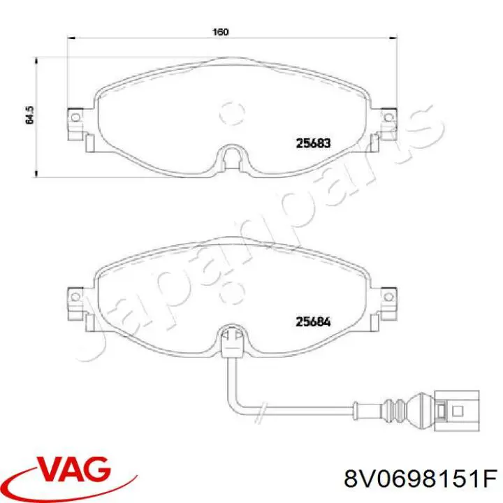 Klocki hamulcowe przednie tarczowe VAG 8V0698151F cena, od 82,20 USD