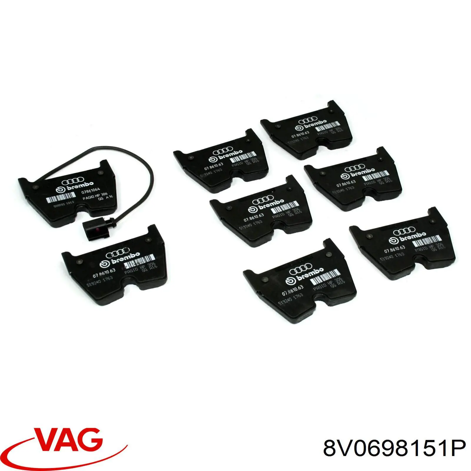 8V0698151P VAG Klocki hamulcowe przednie tarczowe