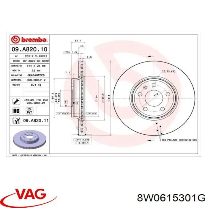 8W0615301G VAG Tarcza hamulcowa przednia