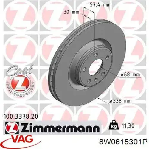 8W0615301P VAG tarcza hamulcowa przednia