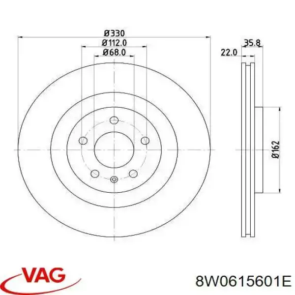 8W0615601E VAG Tarcza hamulcowa tylna