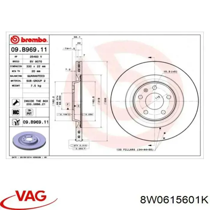 Tarcza hamulcowa tylna VAG 8W0615601K cena, od 96,55 USD