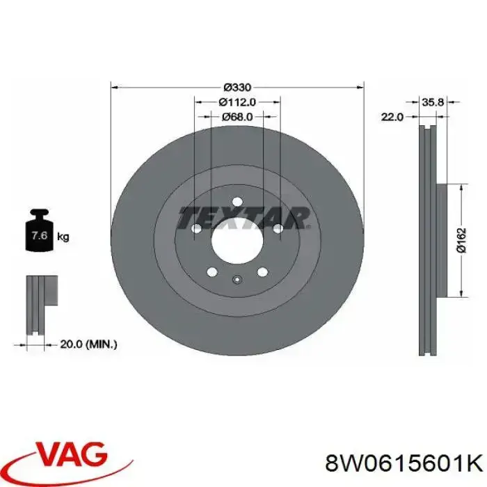 Tarcza hamulcowa tylna 8W0615601K VAG