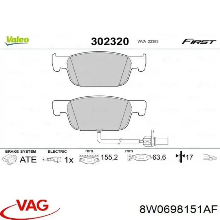Klocki hamulcowe przednie tarczowe VAG 8W0698151AF cena, od 42,46 USD