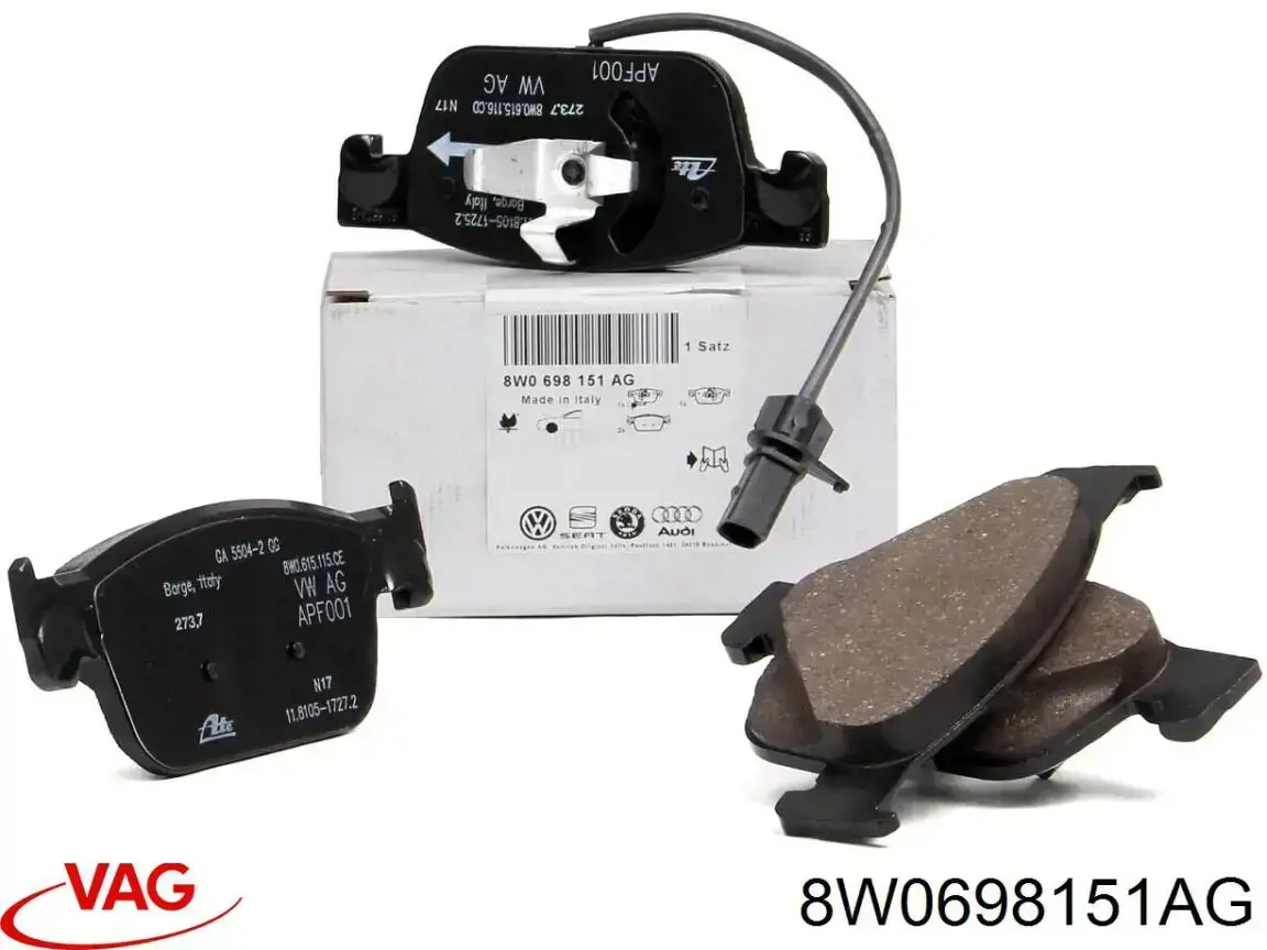 Klocki hamulcowe przednie tarczowe VAG 8W0698151AG cena, od 42,46 USD