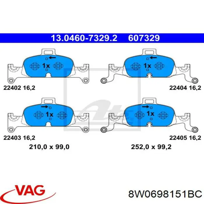8W0698151BC VAG Klocki hamulcowe przednie tarczowe
