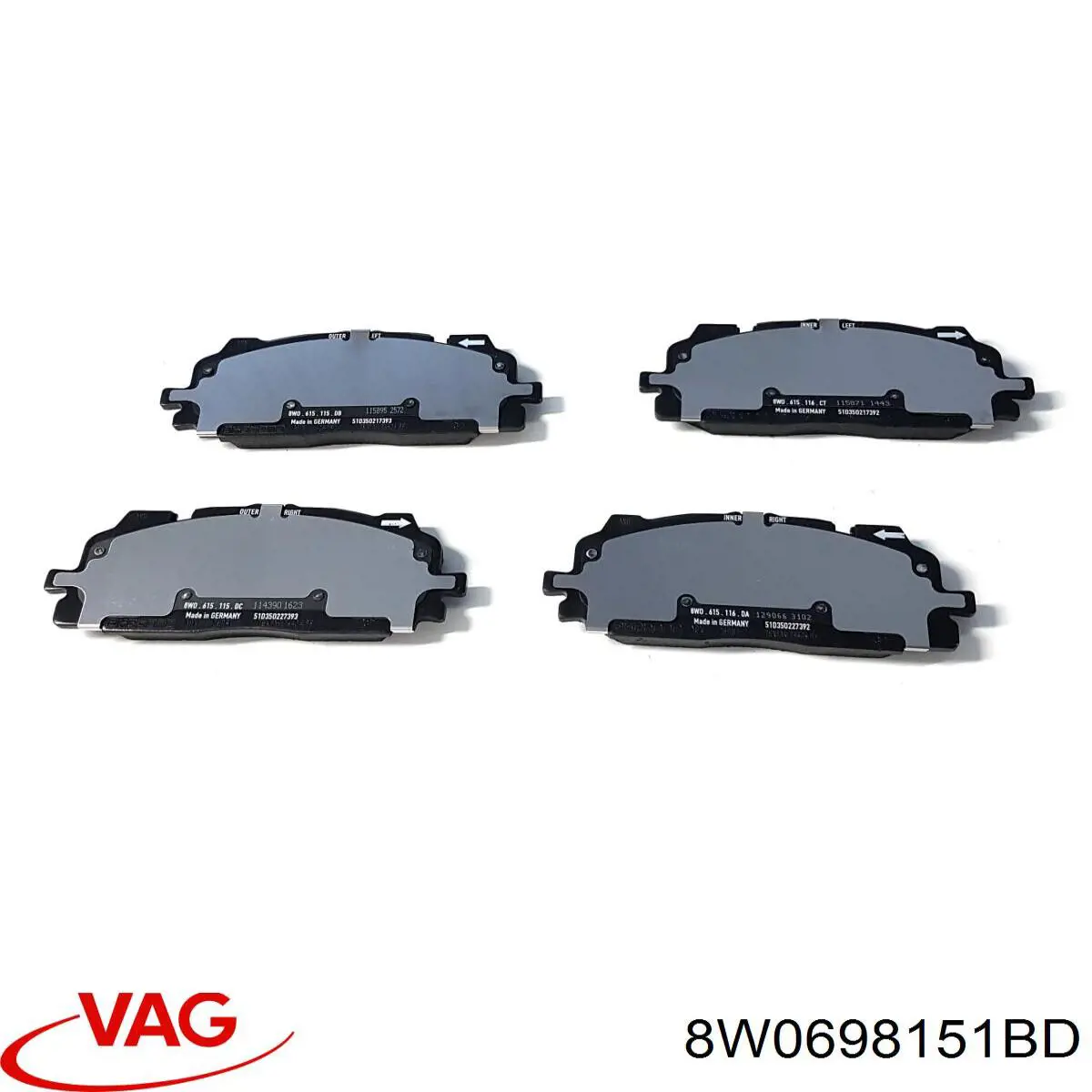 Klocki hamulcowe przednie tarczowe VAG 8W0698151BD cena, od 45,04 USD