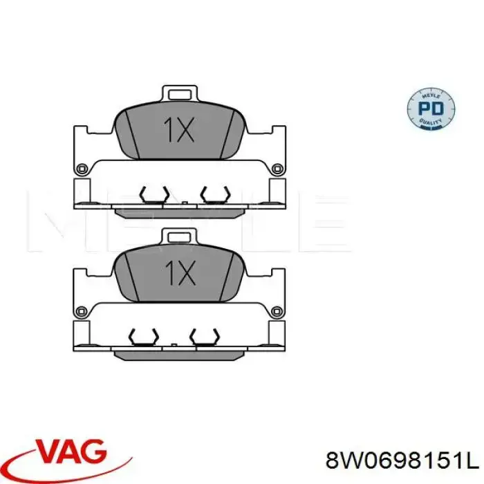 Klocki hamulcowe przednie tarczowe VAG 8W0698151L cena, od 66,39 USD