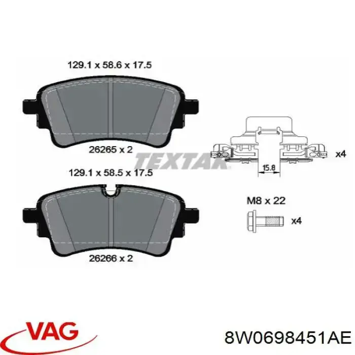 8W0698451AE VAG Okładziny (klocki) do hamulców tarczowych tylne