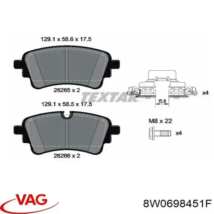 Okładziny (klocki) do hamulców tarczowych tylne VAG 8W0698451F cena, od 34,22 USD