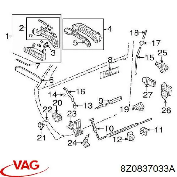 Zaczep zamka drzwi tylnych VAG 3B0837033B cena, od 31,81 USD
