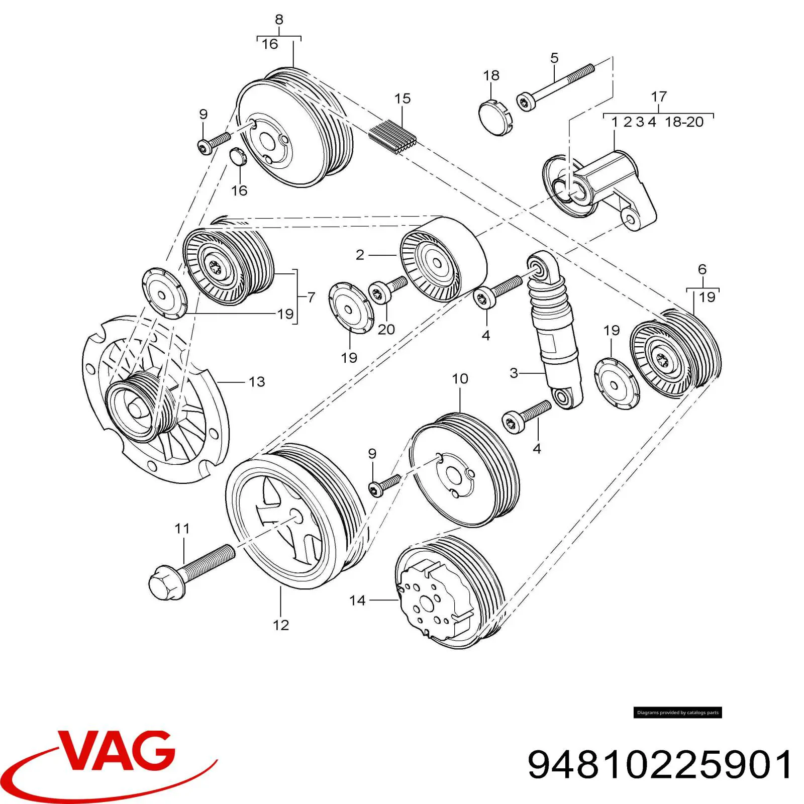 Napinacz paska napędowego Porsche 94810225900 cena, od 61,40 USD