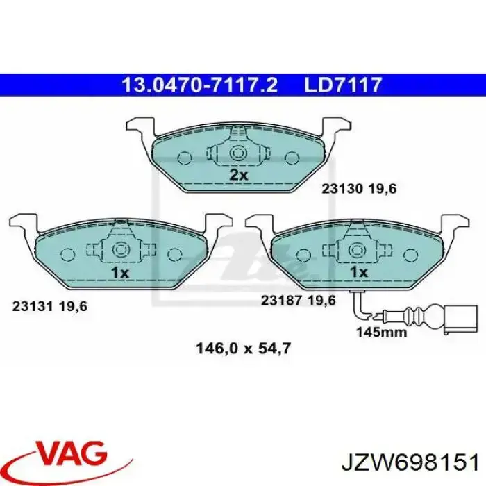 Klocki hamulcowe przednie tarczowe VAG JZW698151