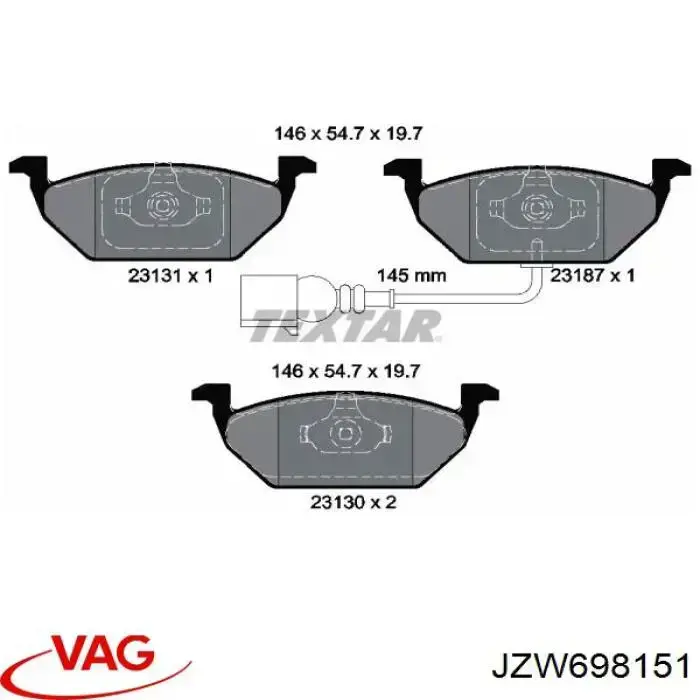 Klocki hamulcowe przednie tarczowe VAG JZW698151 cena, od 41,25 USD