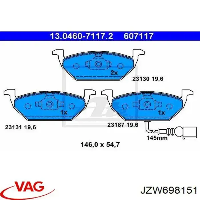 Do koszyka JZW698151 VAG Klocki hamulcowe przednie tarczowe