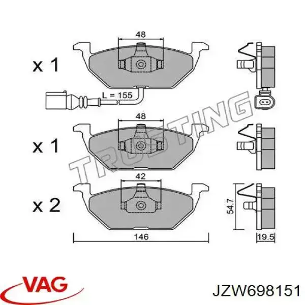 Klocki hamulcowe przednie tarczowe JZW698151 VAG