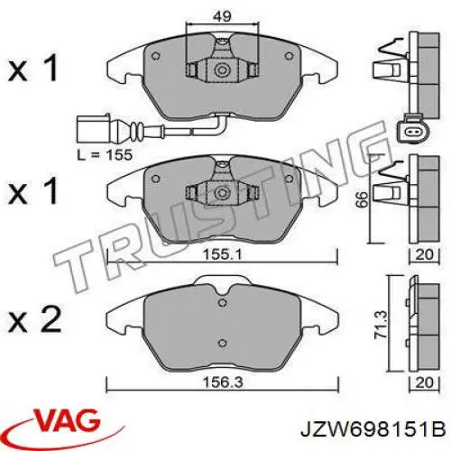 Klocki hamulcowe przednie tarczowe JZW698151B VAG