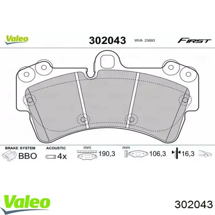 Klocki hamulcowe przednie tarczowe VALEO 302043 cena, od 44,84 USD