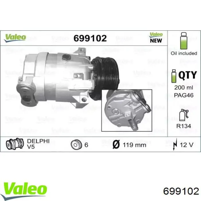Sprężarka klimatyzacji VALEO 699102 cena, od 51,08 USD