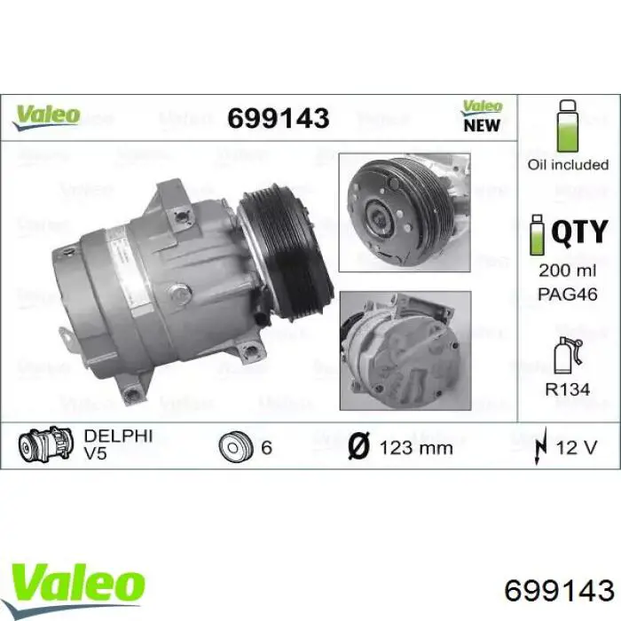 Sprężarka klimatyzacji VALEO 699143 cena, od 213,29 USD