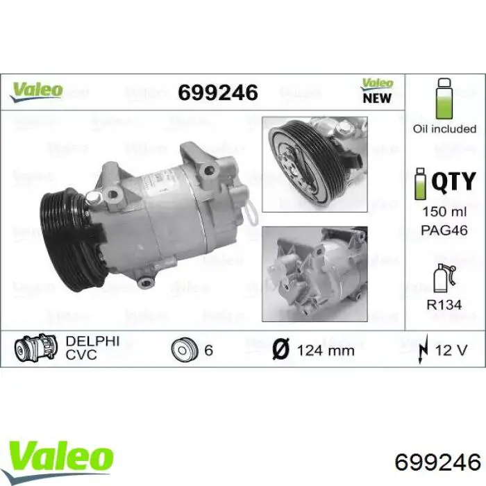 Sprężarka klimatyzacji VALEO 699246 cena, od 81,72 USD