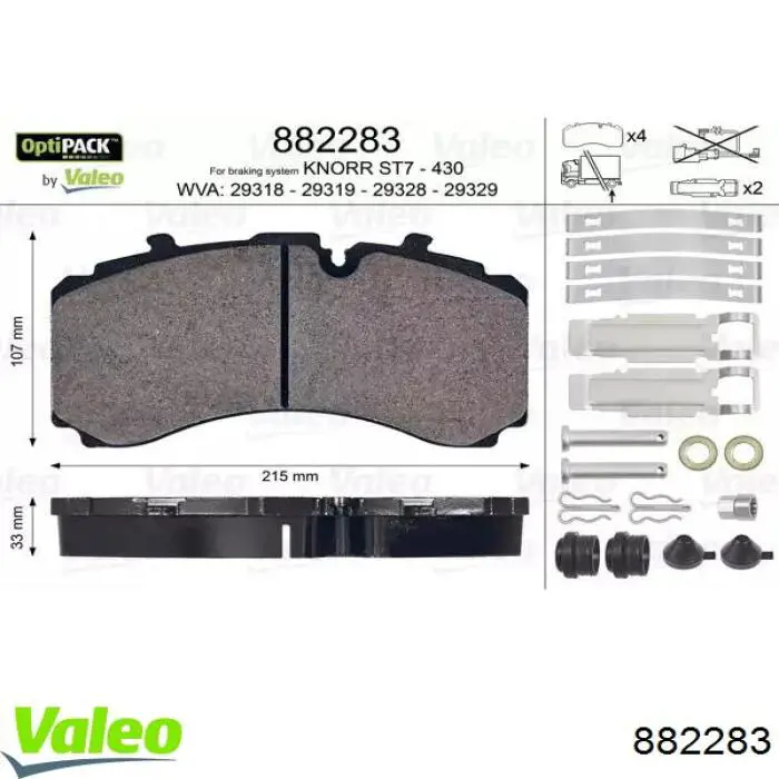 882283 VALEO Okładziny (klocki) do hamulców tarczowych tylne
