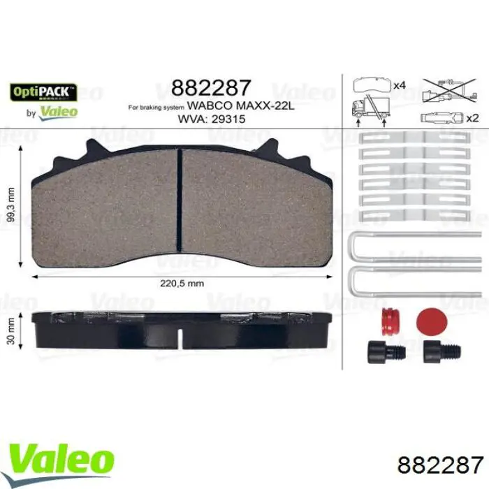 882287 VALEO Klocki hamulcowe przednie tarczowe
