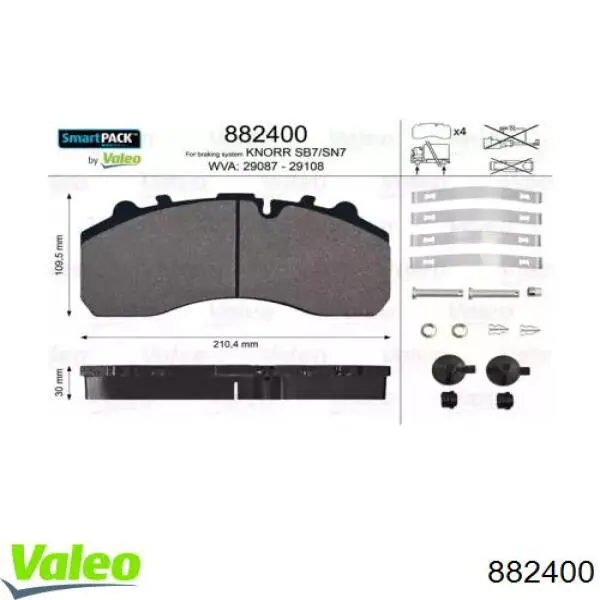 882400 VALEO Klocki hamulcowe przednie tarczowe