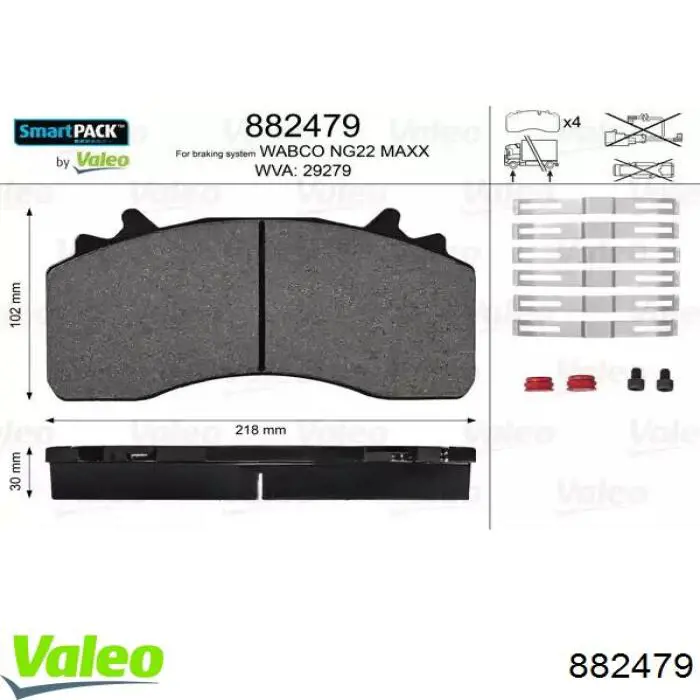 Do koszyka 882479 VALEO Klocki hamulcowe przednie tarczowe
