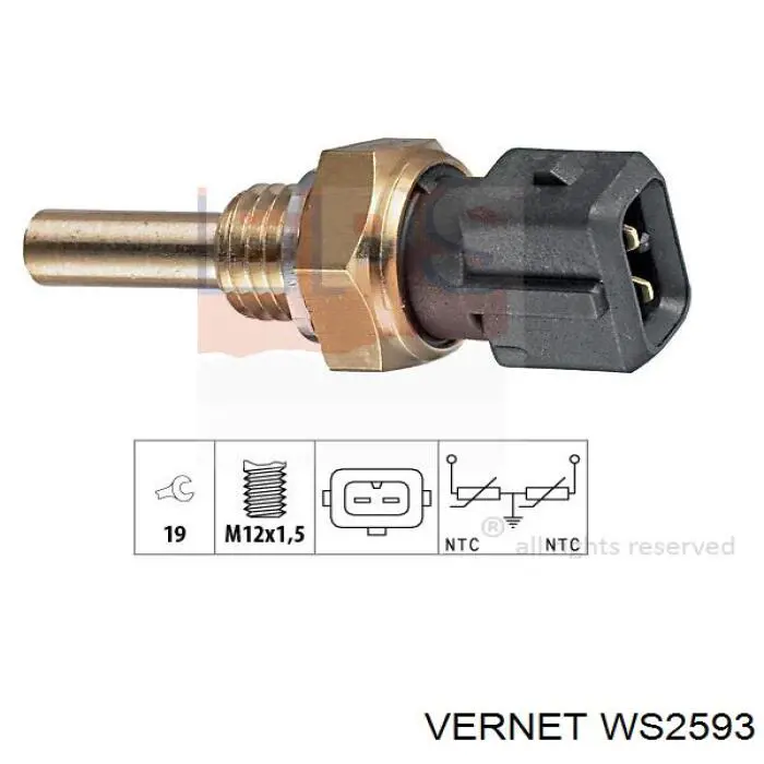 Czujnik temperatury płynu chłodzącego (włączenia wentylatora chłodnicy) Vernet WS2593 cena, od 17,45 USD
