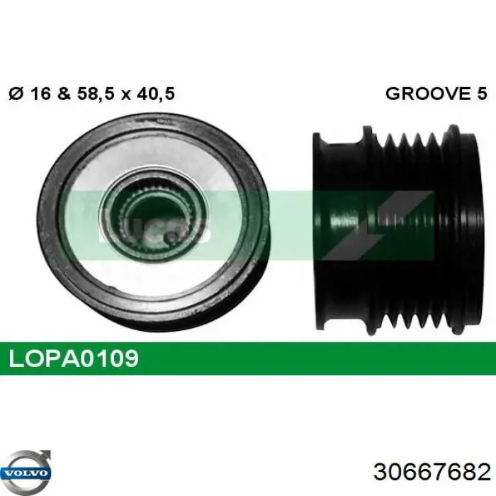 Koło pasowe alternatora 30667682 Volvo