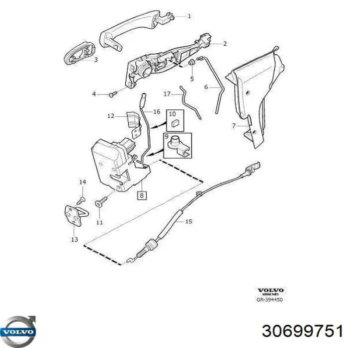 30699751 Volvo zamek drzwi przednich lewych