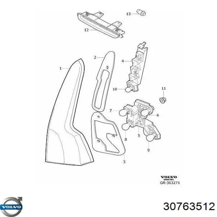 Lampa zespolona tylna prawa Volvo 30763512 cena, od 210,37 USD