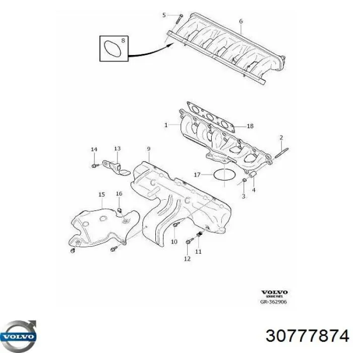 Uszczelka kolektora ssącego Volvo 30777874 cena, od 12,48 USD