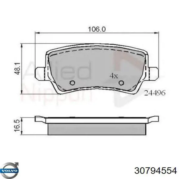 Okładziny (klocki) do hamulców tarczowych tylne Volvo 30794554 cena, od 22,65 USD