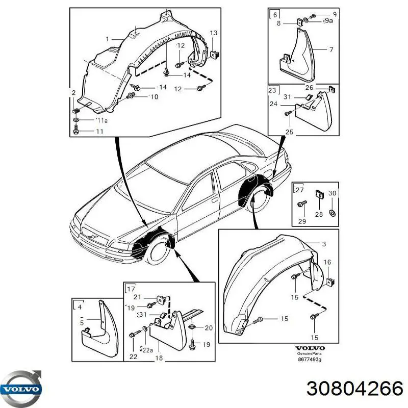 Do koszyka Nadkole błotnika przedniego prawe Volvo V40  VW