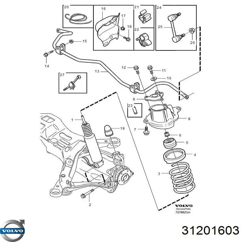 Do koszyka 31201603 Volvo Łącznik stabilizatora tylnego