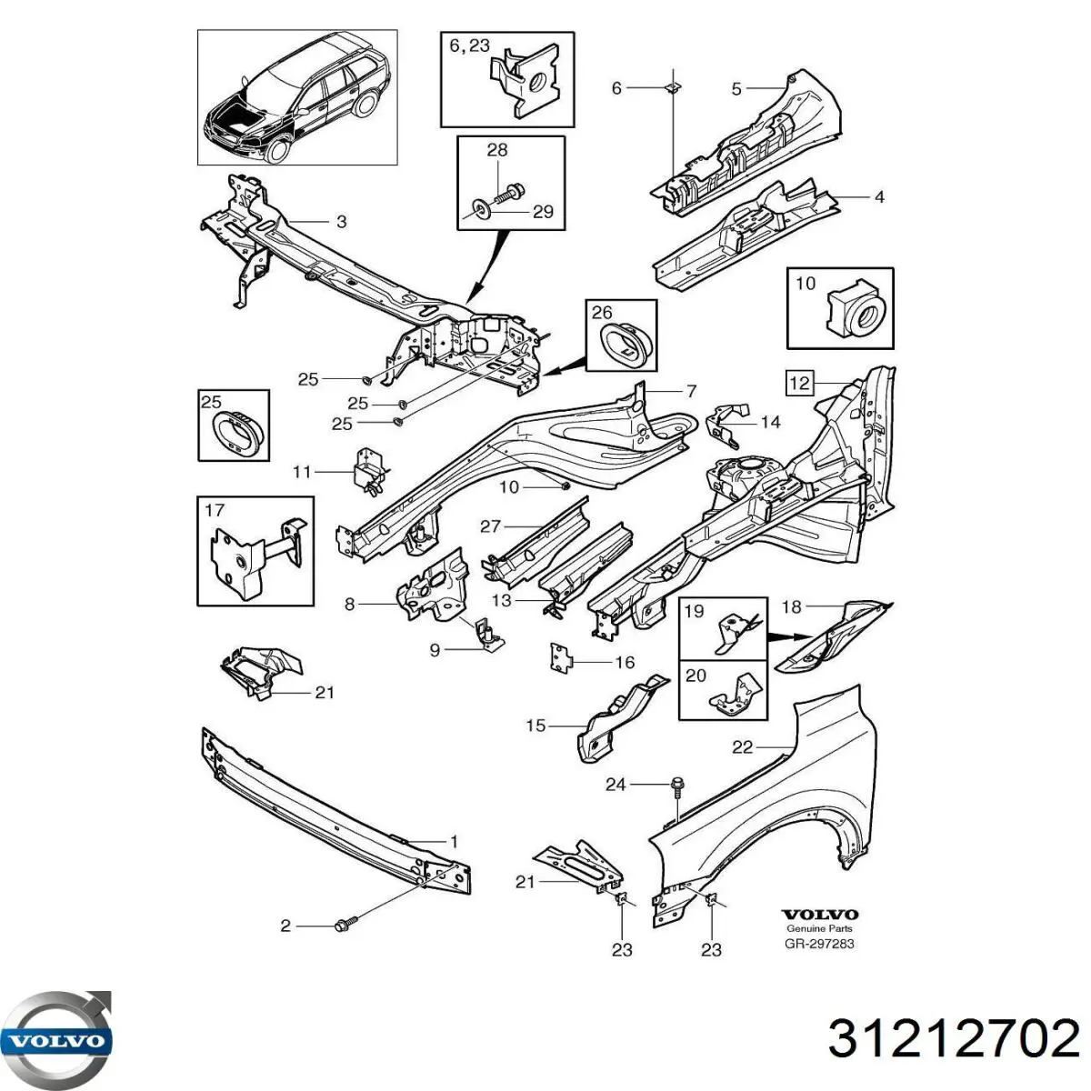 Osłona chłodnicy górna (panel mocowania reflektorów) Volvo 31212702 cena, od 182,17 USD