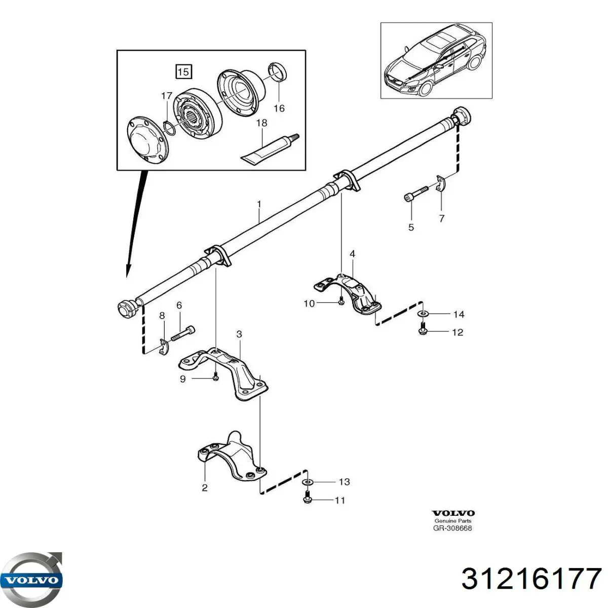 31216177 Volvo Przegub homokinetyczny, tylny wał napędowy, przód