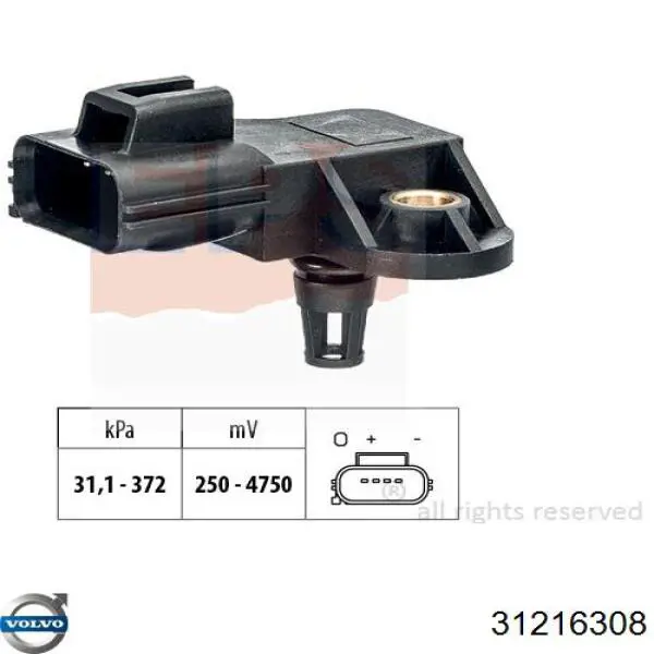 Czujnik ciśnienia w kolektorze ssącym, MAP 31216308 Volvo