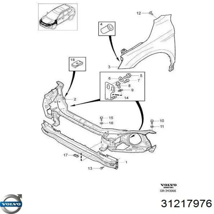 31217976 Volvo Błotnik przedni prawy