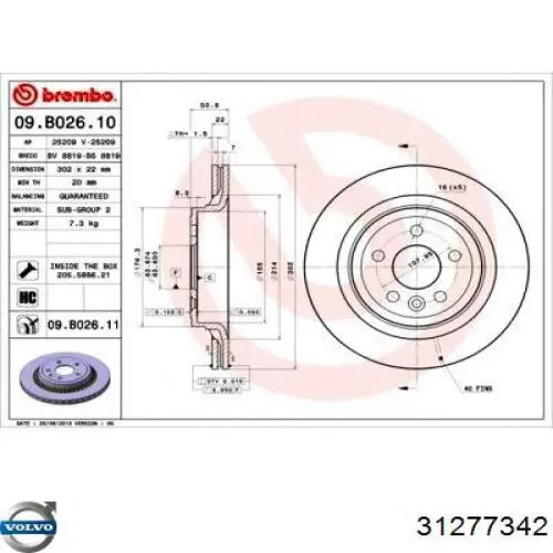 Tarcza hamulcowa przednia Volvo 31277342 cena, od 95,01 USD